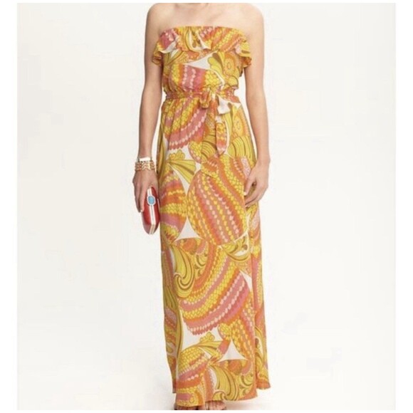 Banana Republic Trina Turk Dress Silk Strapless Maxi Sz 0 Petite #1362 - Picture 1 of 8